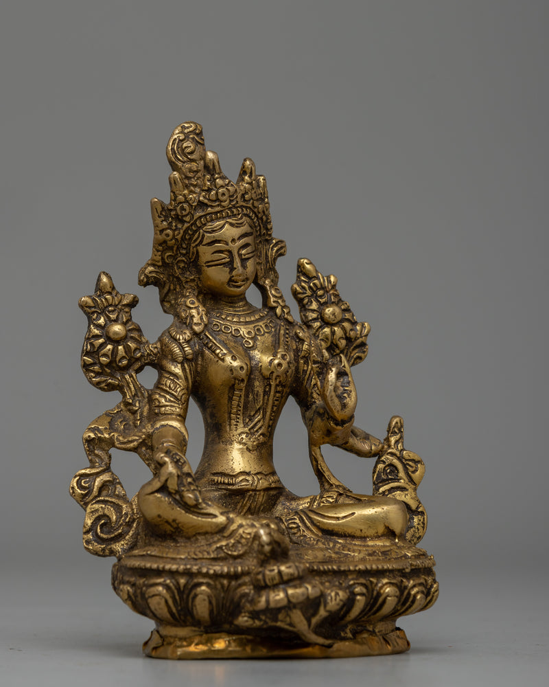 Exquisite Handcrafted Brass Green Tara Statue | Spiritual Gifts