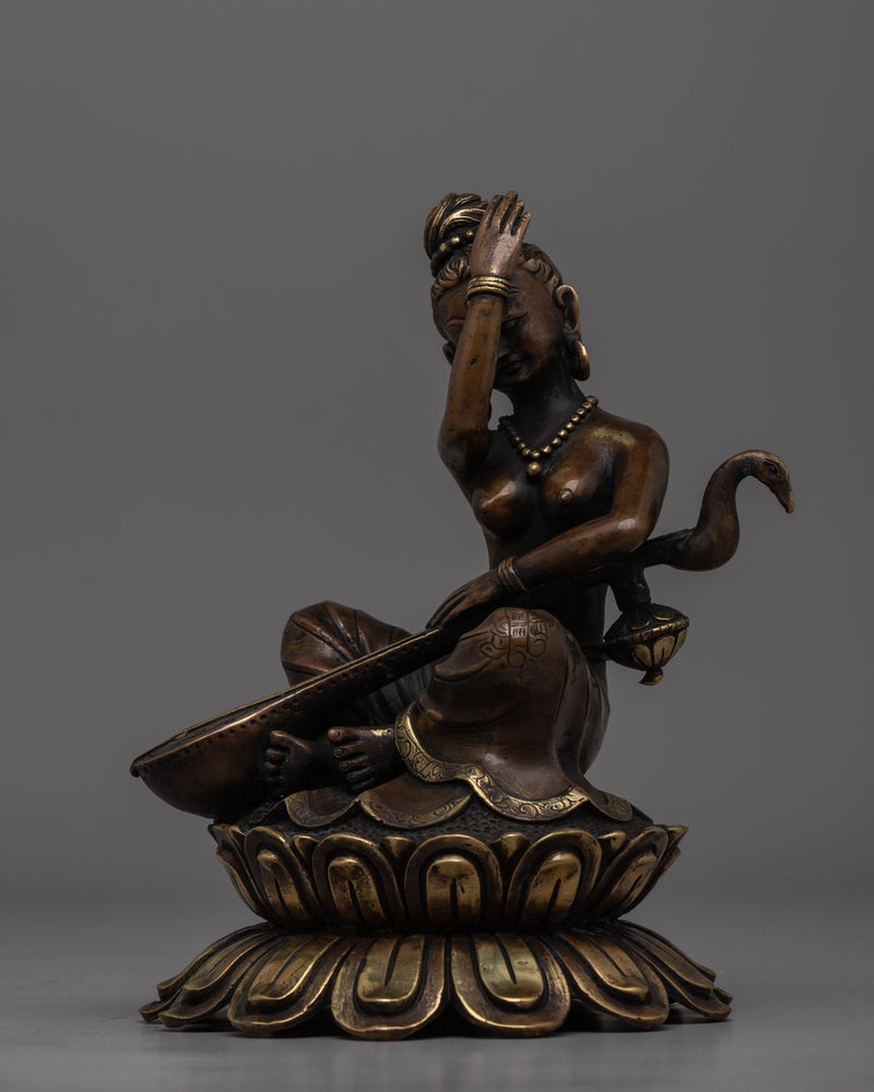 Elegant Brass Saraswati Statue |  Spiritual Home Decor