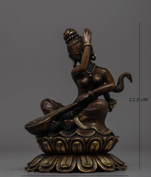 Elegant Brass Saraswati Statue |  Spiritual Home Decor