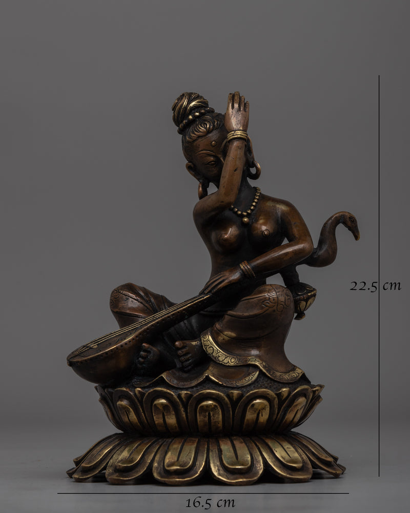 Elegant Brass Saraswati Statue |  Spiritual Home Decor