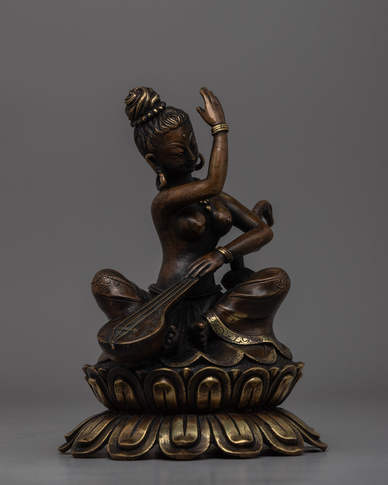 Elegant Brass Saraswati Statue |  Spiritual Home Decor