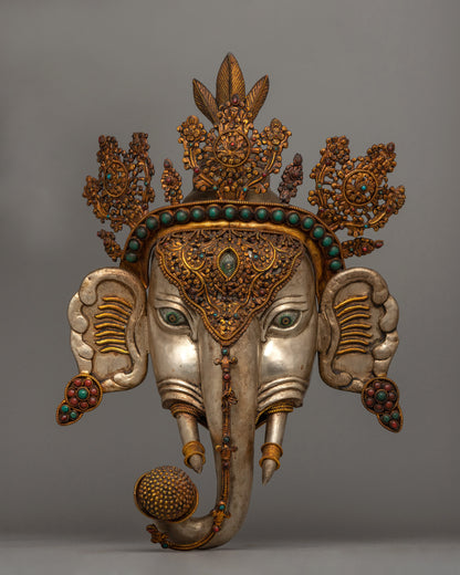 Handcrafted Ganesha Wall Mask in copper with silver and gold plating