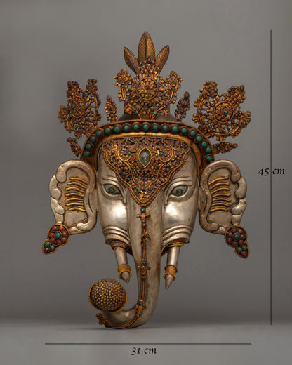 Handcrafted Ganesha Wall Decor in copper with silver and gold plating | Symbol of Wisdom and Prosperity