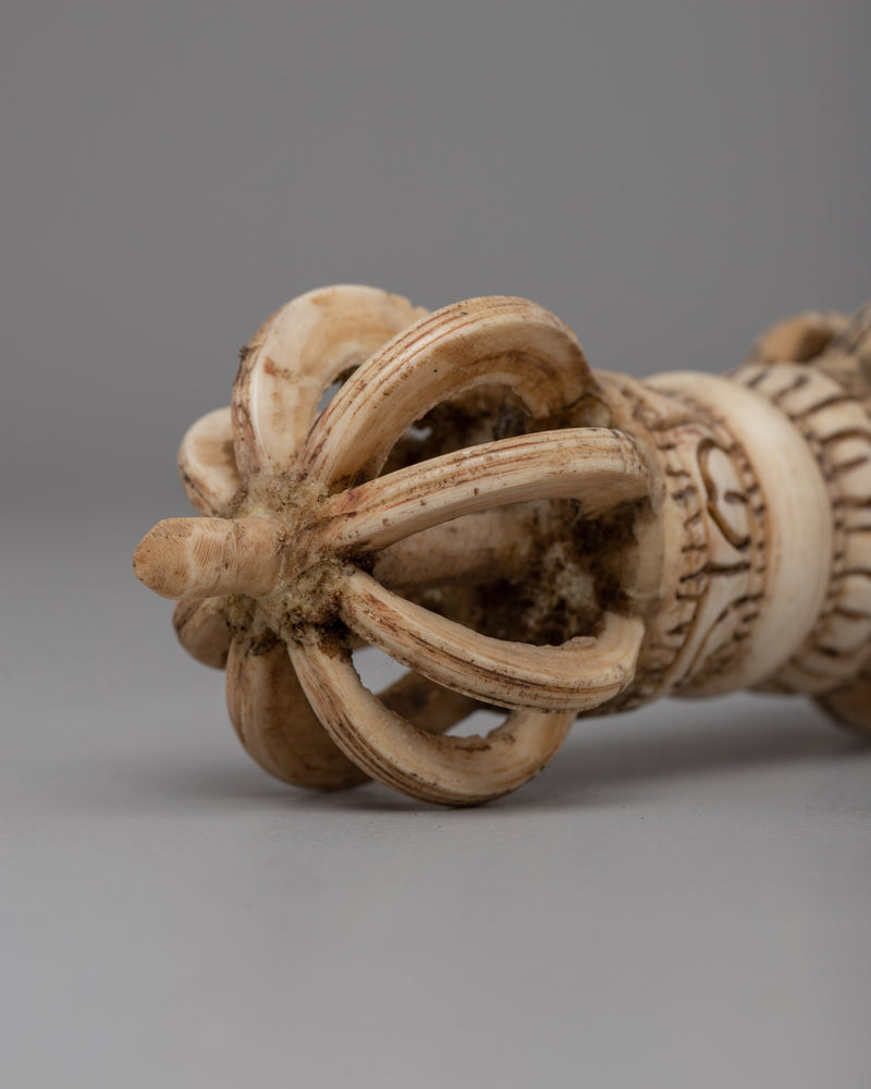 Hand-Carved Buffalo Bone Vajra | Sacred Tibetan Ritual Tool