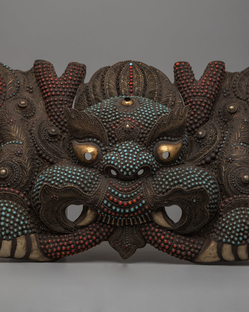 Handcrafted Copper Garuda Mask with Turquoise & Coral | Tibetan sacred wall art