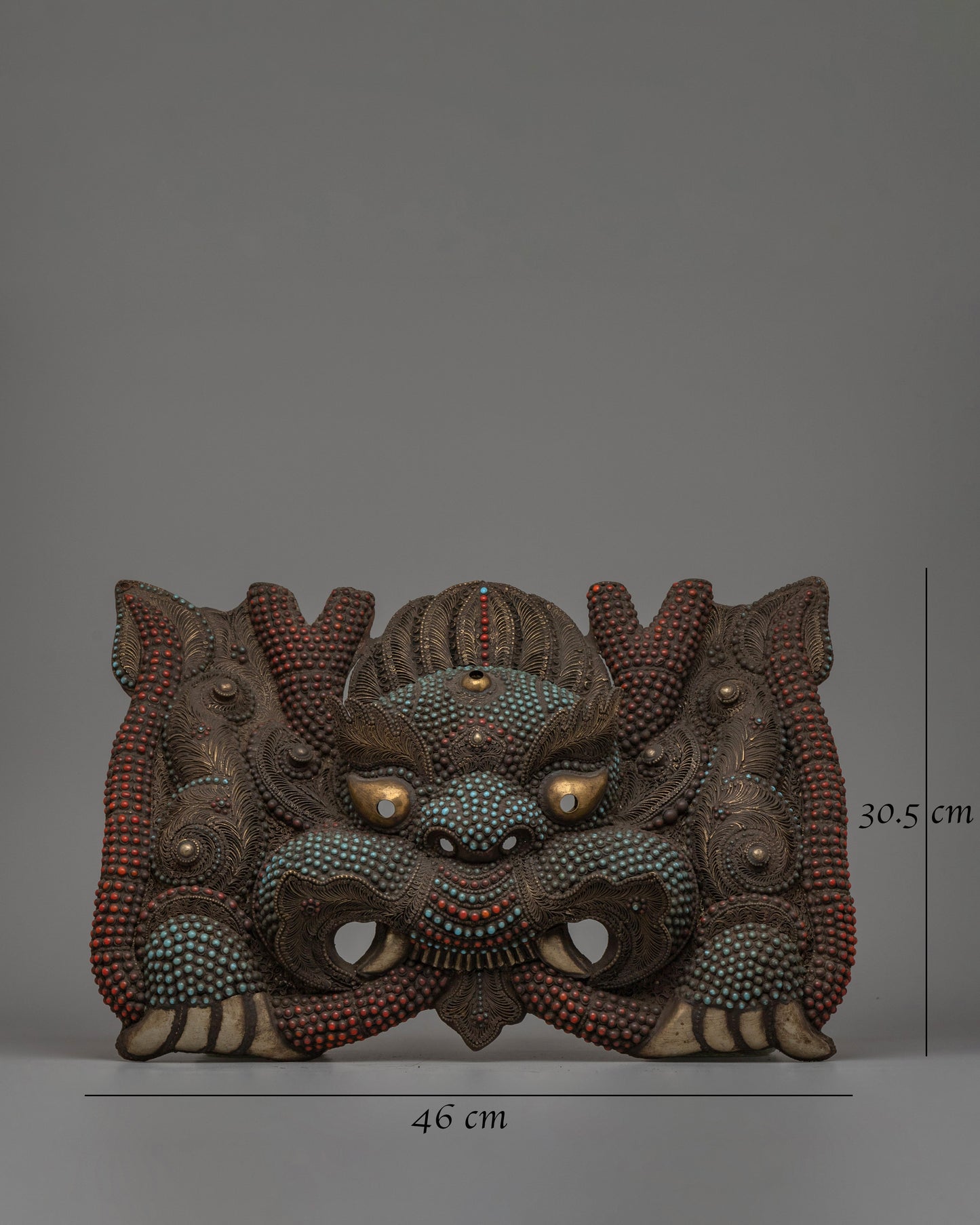 Handcrafted Copper Garuda Mask with Turquoise & Coral | Tibetan sacred wall art