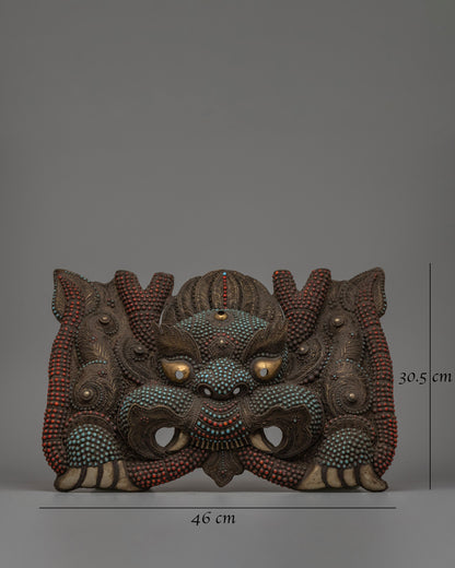 Handcrafted Copper Garuda Mask with Turquoise & Coral | Tibetan sacred wall art