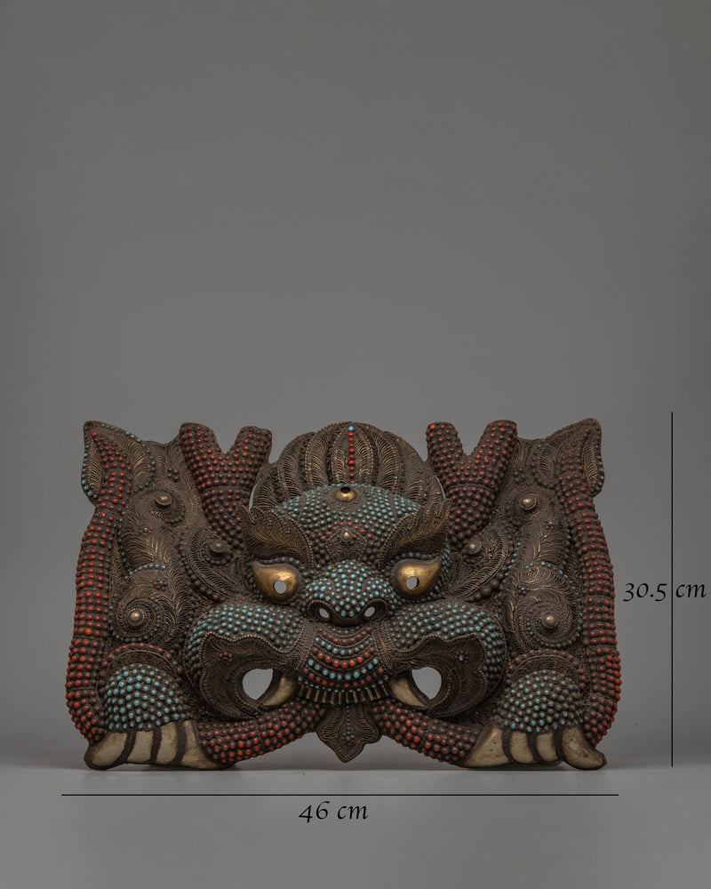 Handcrafted Copper Garuda Mask with Turquoise & Coral | Tibetan sacred wall art