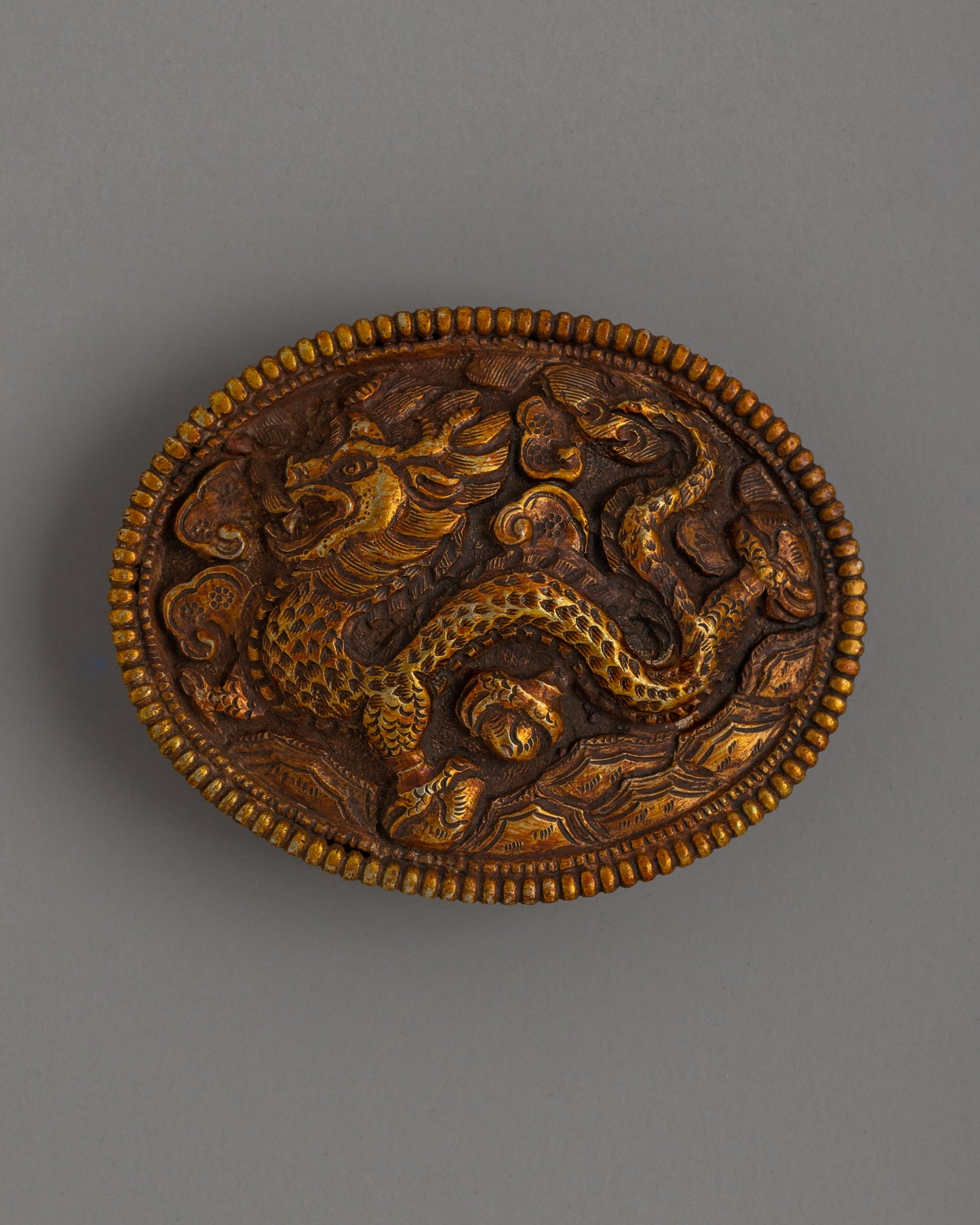 Gold-plated Tibetan Dragon Buckle Handcrafted From Copper