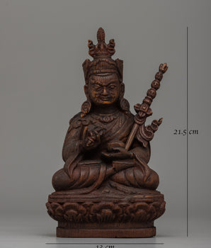 Tantric Master Guru Rinpoche Cedar Wood Statue | Sacred Buddhist Sculpture