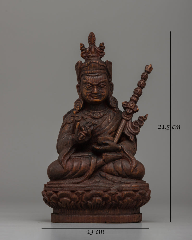 Tantric Master Guru Rinpoche Cedar Wood Statue | Sacred Buddhist Sculpture