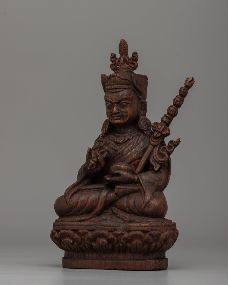 Tantric Master Guru Rinpoche Cedar Wood Statue | Sacred Buddhist Sculpture