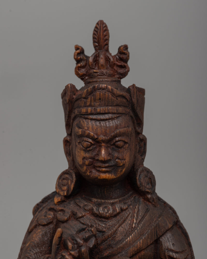 Tantric Master Guru Rinpoche Cedar Wood Statue | Sacred Buddhist Sculpture