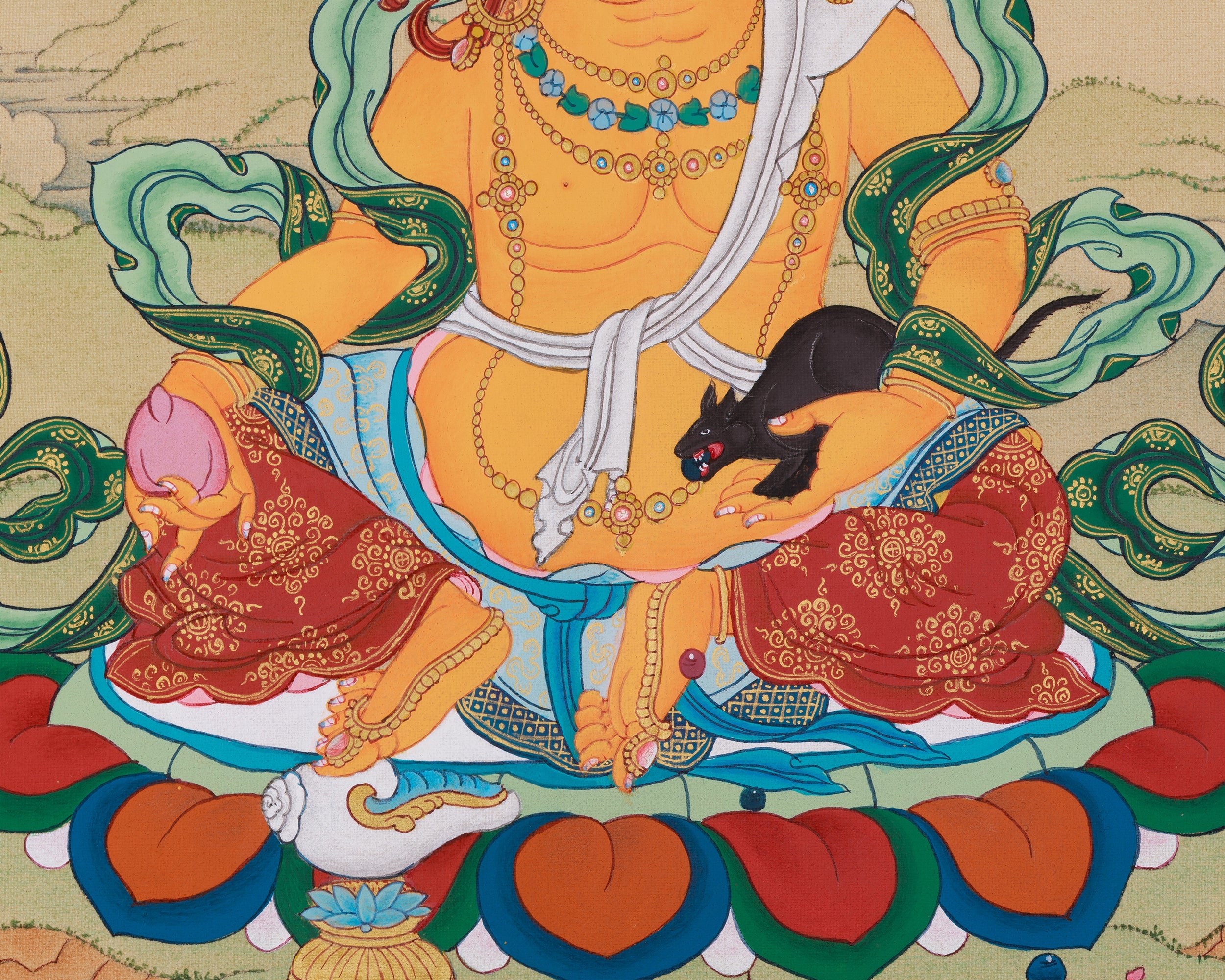 Original Hand-Painted Dzambhala Thangka, Guardian of Prosperity | For Abundance