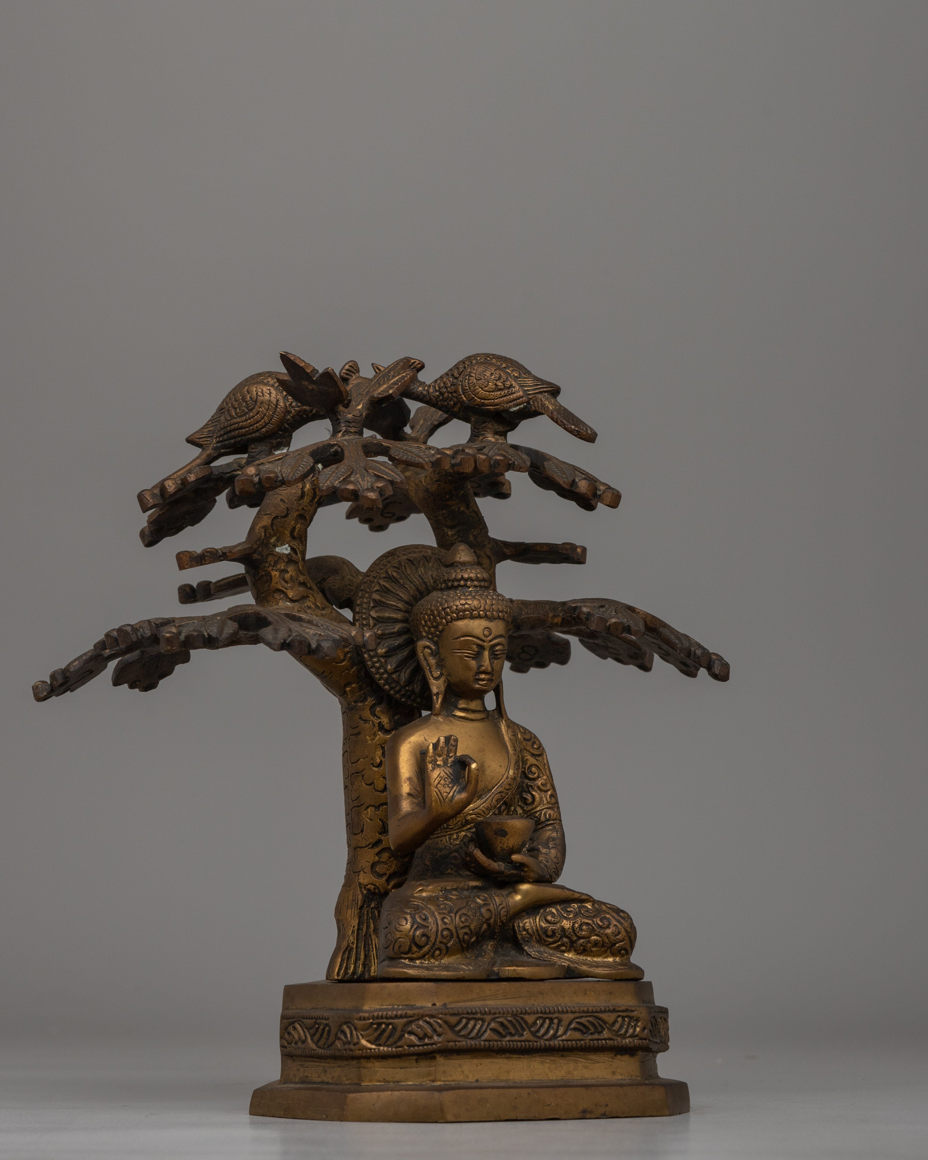Amoghasiddhi Buddha Under Tree | Handcrafted Brass Statue for Serenity