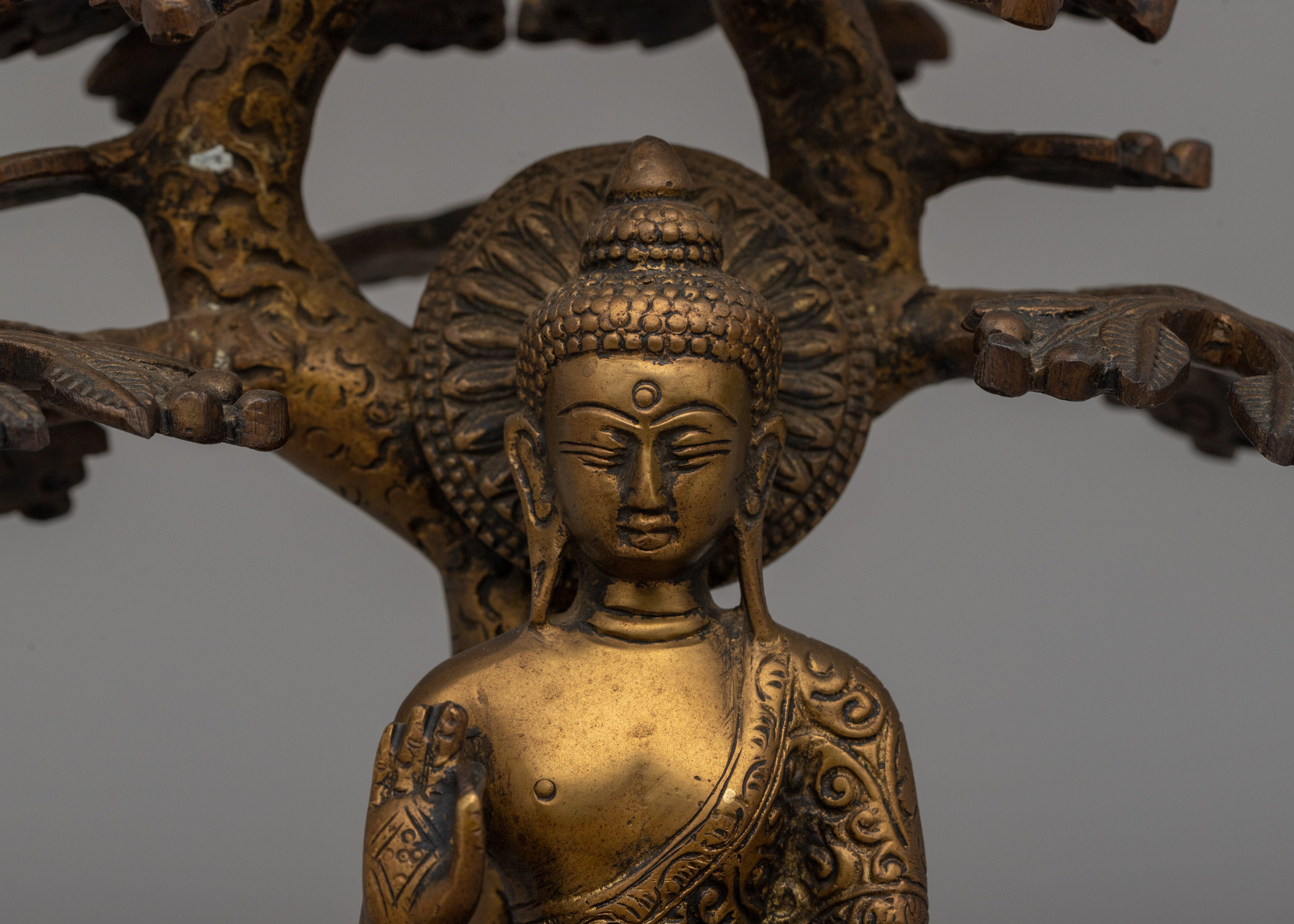 Amoghasiddhi Buddha Under Tree | Handcrafted Brass Statue for Serenity