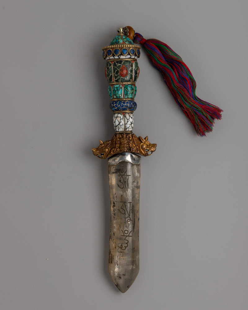 Tibetan Phurba Dagger with Crystal Blade | Sacred Ritual Artifact