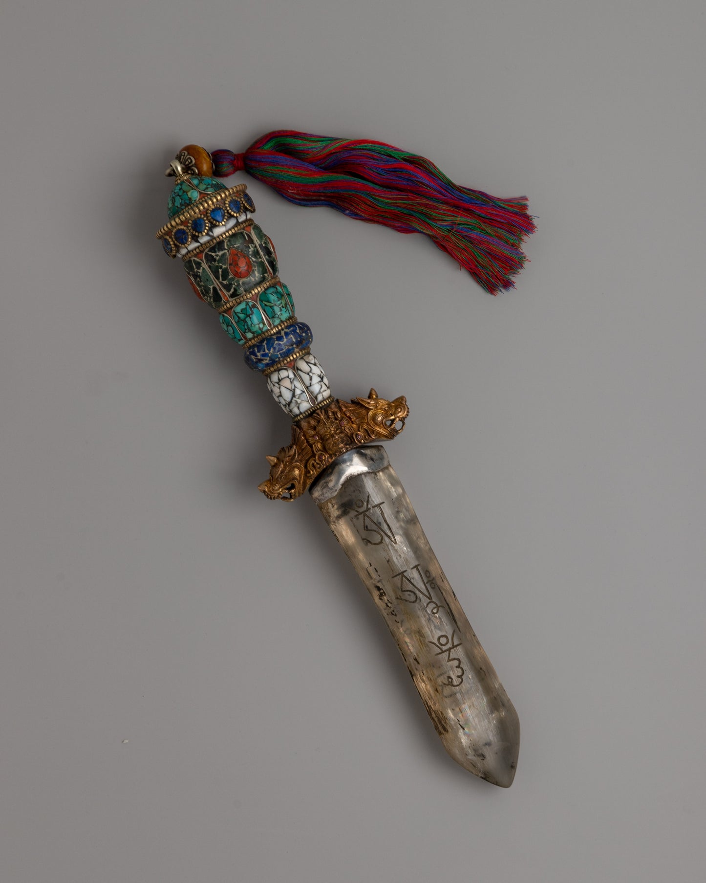 Tibetan Phurba Dagger with Crystal Blade | Sacred Ritual Artifact