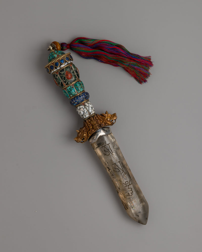 Tibetan Phurba Dagger with Crystal Blade | Sacred Ritual Artifact