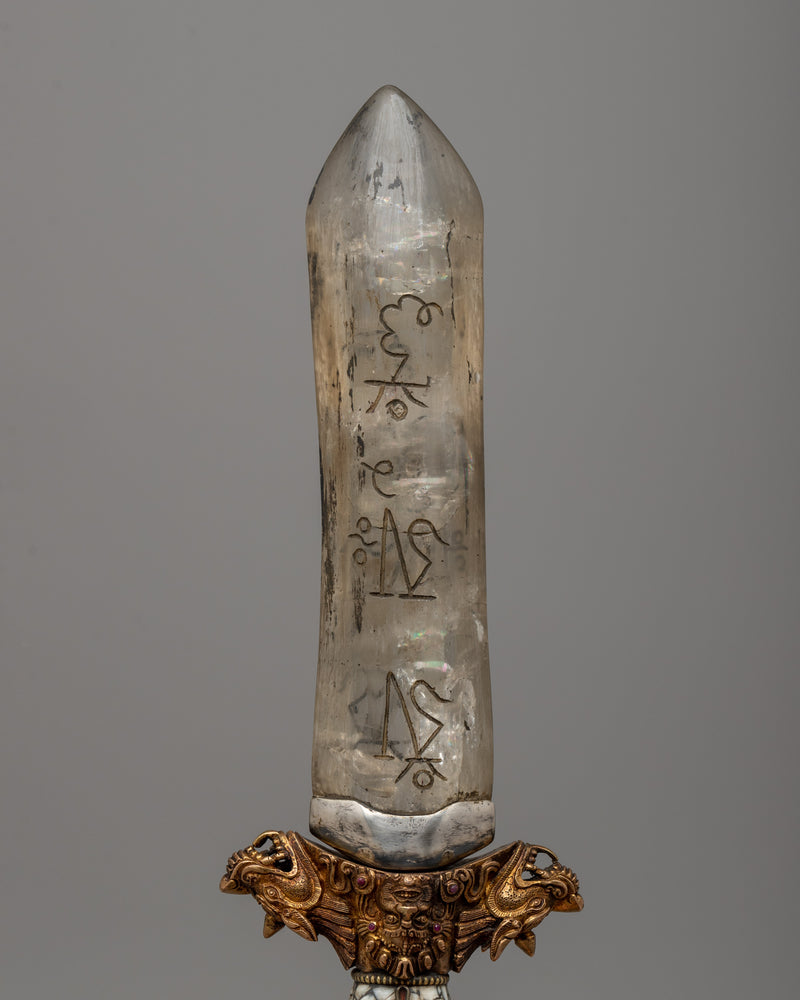 Tibetan Phurba Dagger with Crystal Blade | Sacred Ritual Artifact