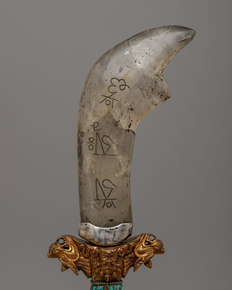 Tibetan Phurba with a Curved Crystal Blade | Spiritual Power and Craftsmanship