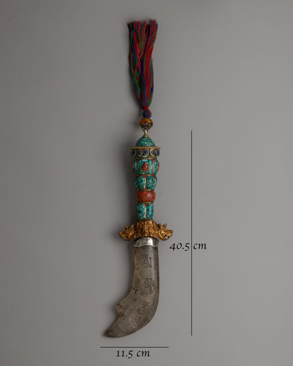 Tibetan Phurba with a Curved Crystal Blade | Spiritual Power and Craftsmanship