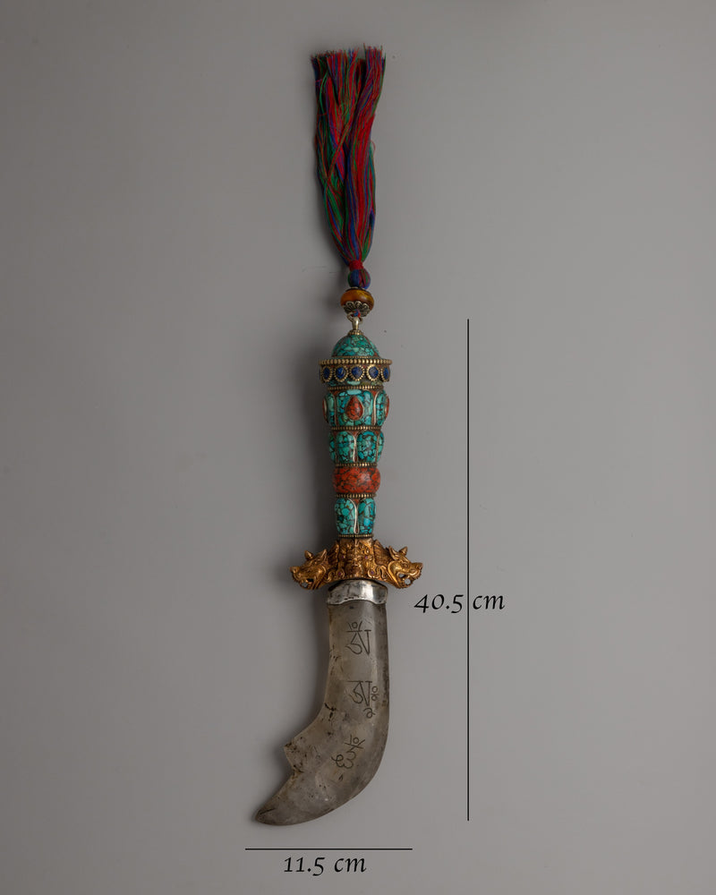 Tibetan Phurba with a Curved Crystal Blade | Spiritual Power and Craftsmanship