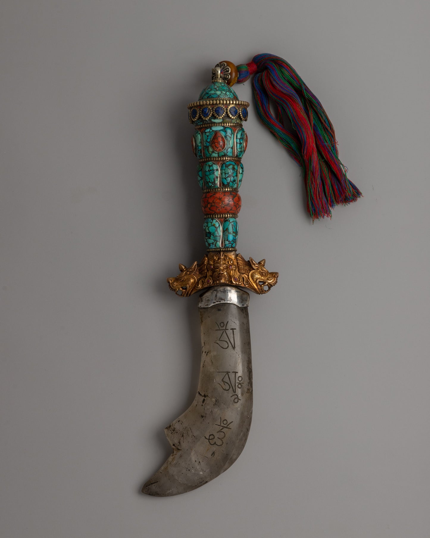 Tibetan Phurba with a Curved Crystal Blade | Spiritual Power and Craftsmanship