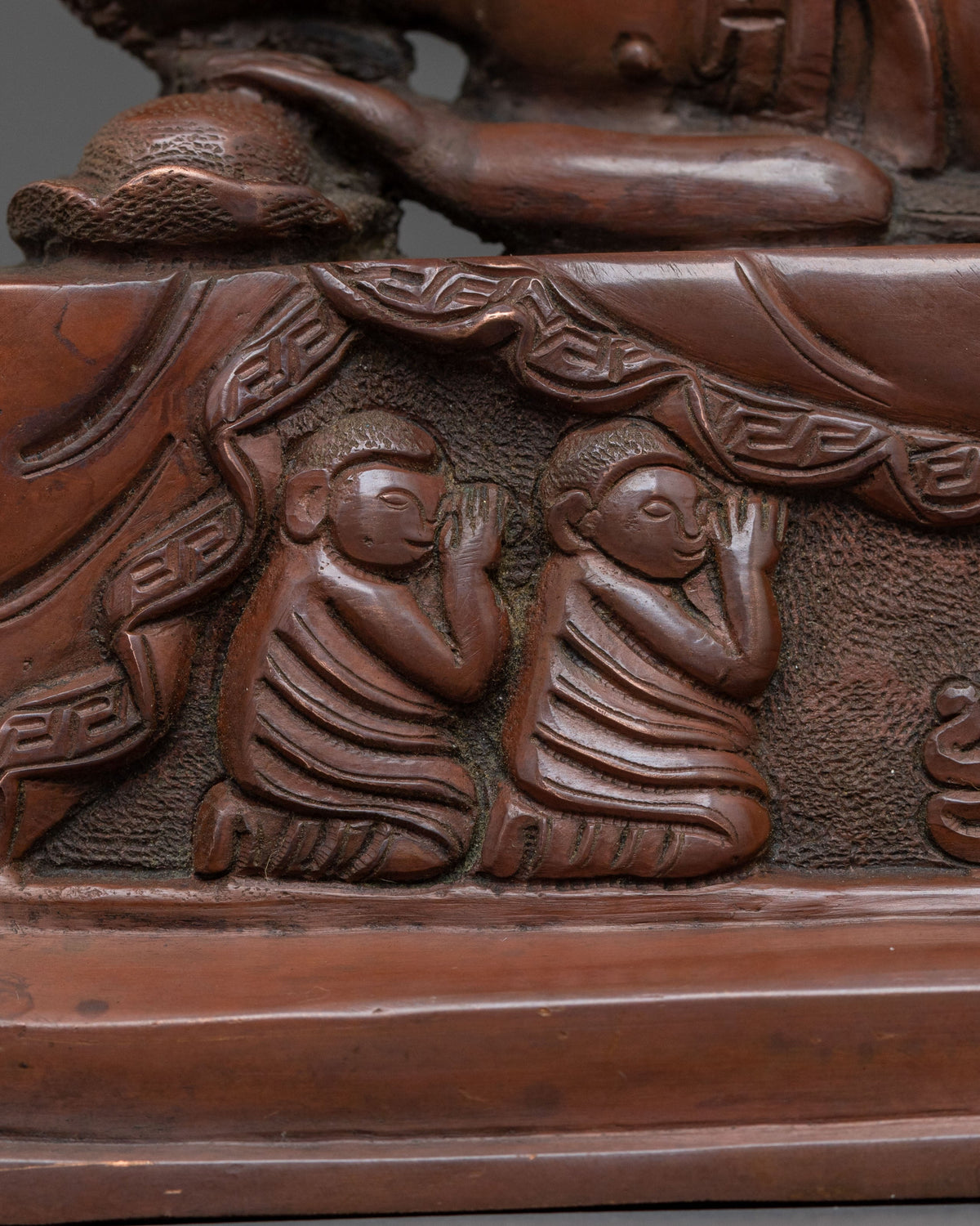 Sleeping Buddha Oxidized Copper Statue | Reclining Buddha Art