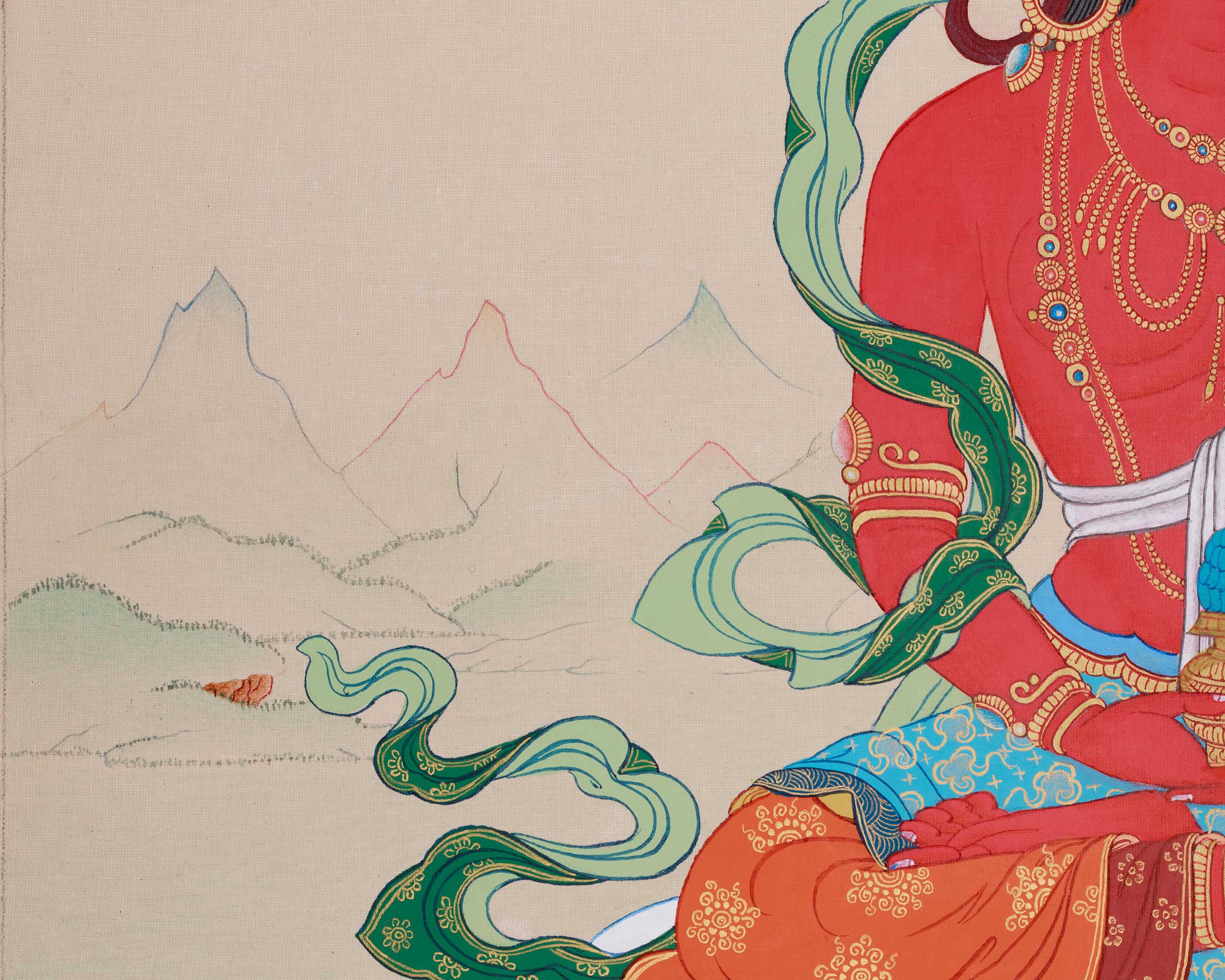 Original Thangka of Amitayus, Buddha of Infinite Light | Holding the Vase of Nectar
