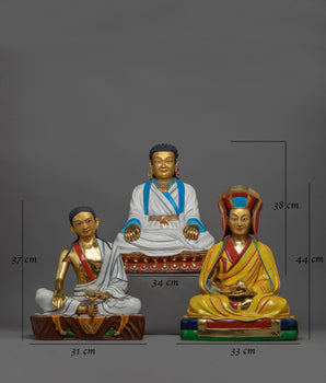 Kagyu Three Masters Statue Set | 24K Gold-Gilded Icons of Tibetan Buddhism