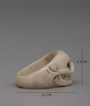 Traditional Tibetan Handmade Skull Buffalo Bone Ring | Artisan Statement Band