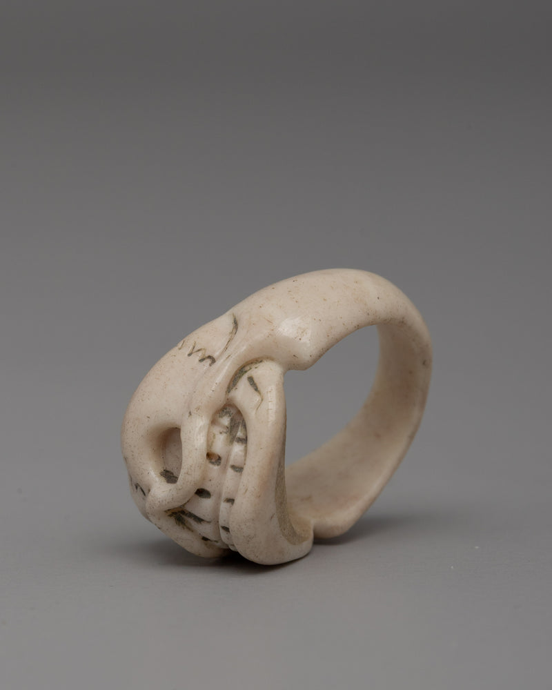 Traditional Tibetan Handmade Skull Buffalo Bone Ring | Artisan Statement Band