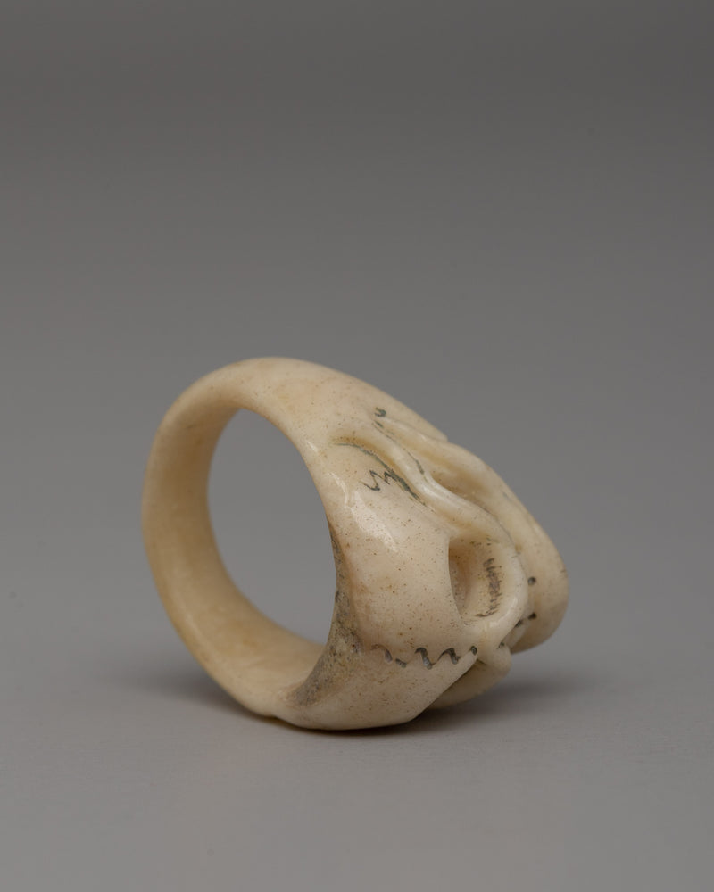 Traditional Tibetan Handcrafted Skull Buffalo Bone Ring | Artisan Symbolic Band