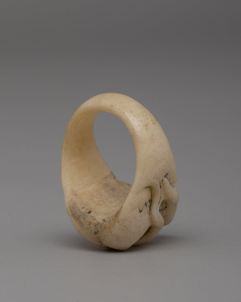 Traditional Tibetan Handcrafted Skull Buffalo Bone Ring | Artisan Symbolic Band