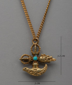 Traditional Tibetan Buddhist Kartika Vajra Khatang Locket | Sacred Turquoise Pendant