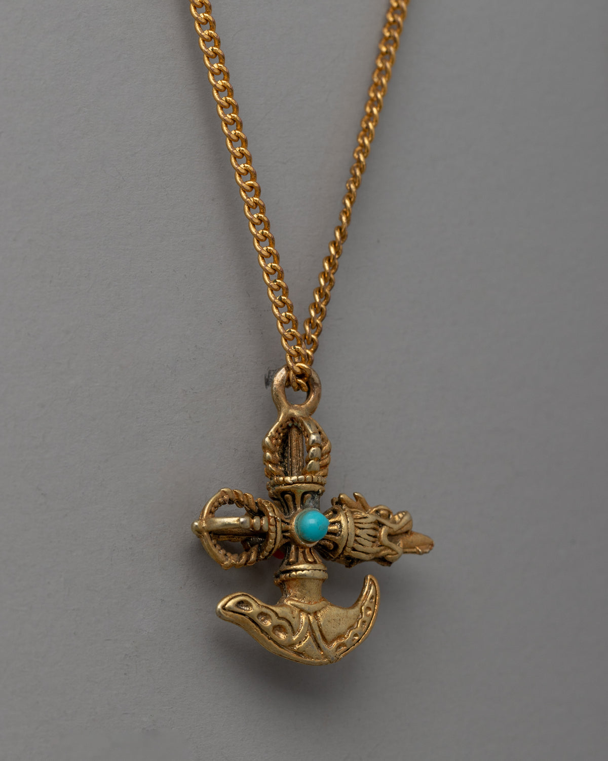 Traditional Tibetan Buddhist Kartika Vajra Khatang Locket | Sacred Turquoise Pendant
