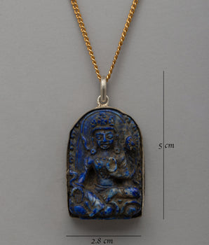 Lapis Lazuli Green Tara Pendant | Spiritual Necklace with Tibetan Buddhist Symbolism