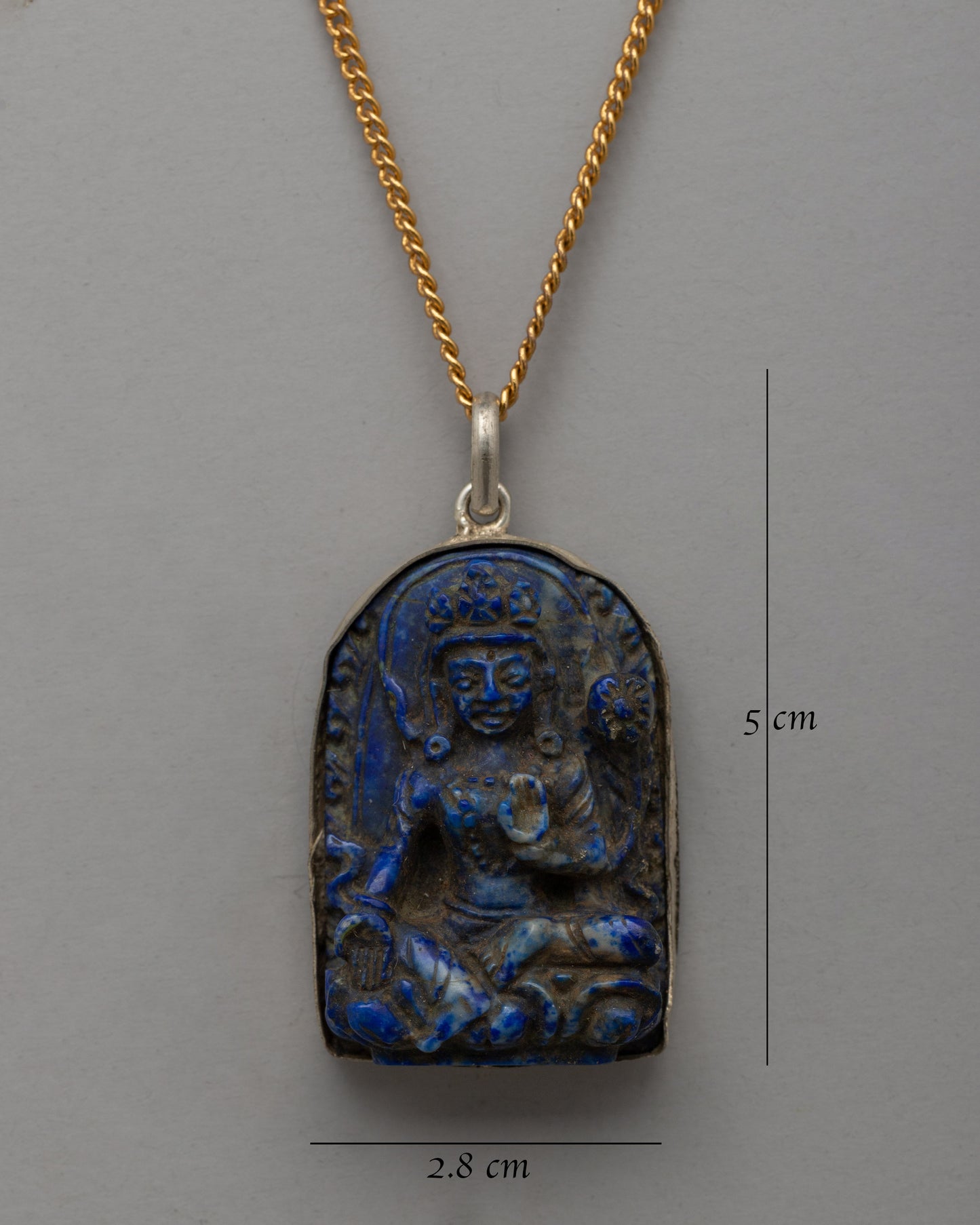 Lapis Lazuli Green Tara Pendant | Spiritual Necklace with Tibetan Buddhist Symbolism