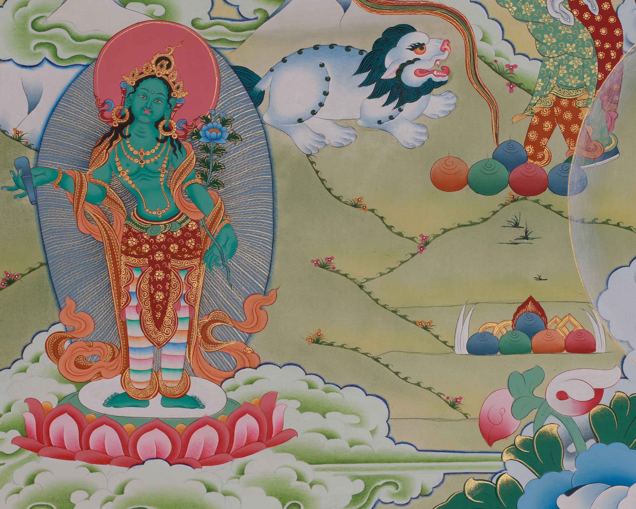 Shyama Tara Buddhist Thangka | Compassionate Goddess Green Tara