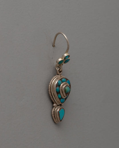 Dangle Turquoise Earrings | Exquisite Silver Earrings with Inlaid Turquoise Stones