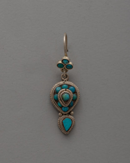 Dangle Turquoise Earrings | Exquisite Silver Earrings with Inlaid Turquoise Stones