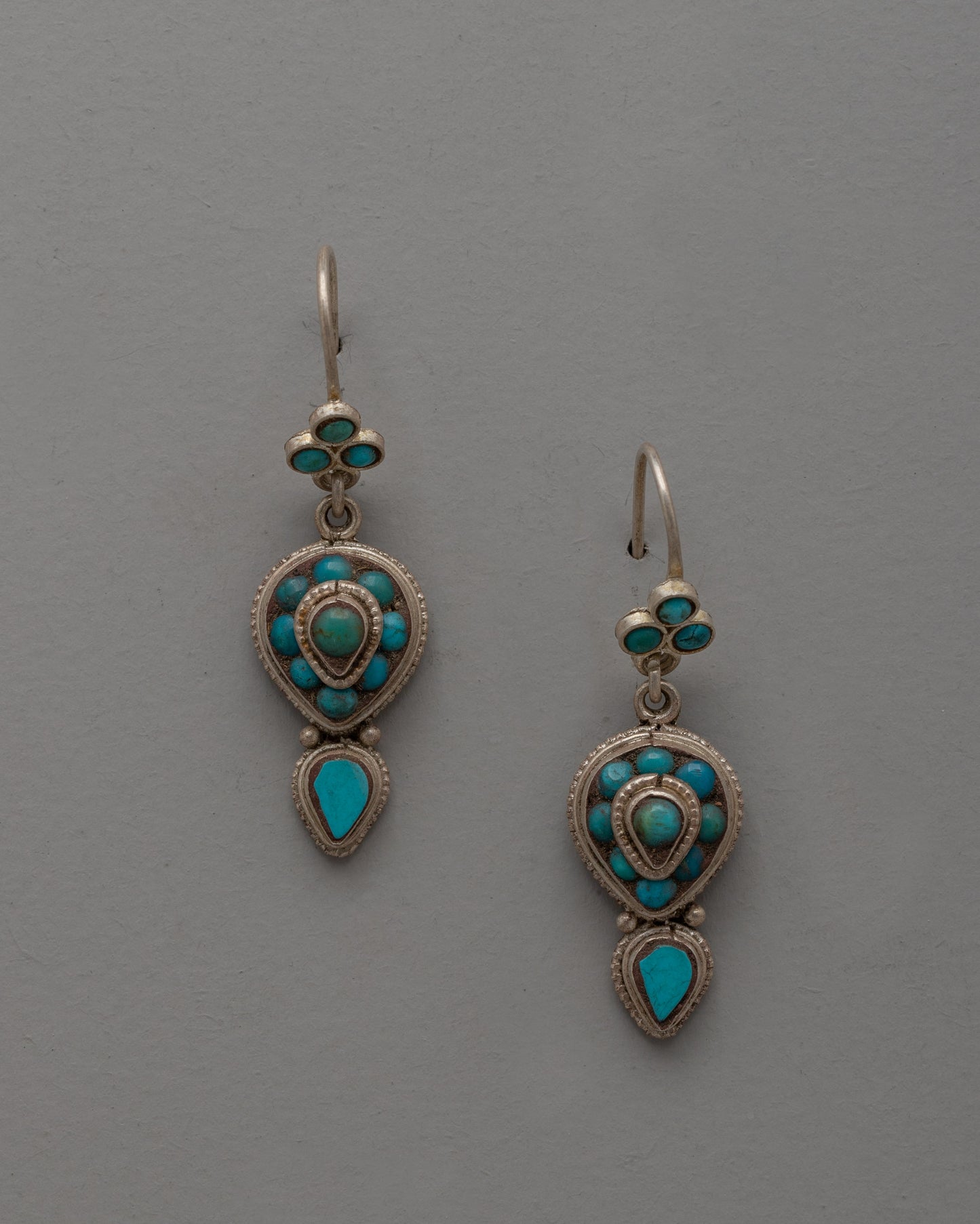 Dangle Turquoise Earrings | Exquisite Silver Earrings with Inlaid Turquoise Stones