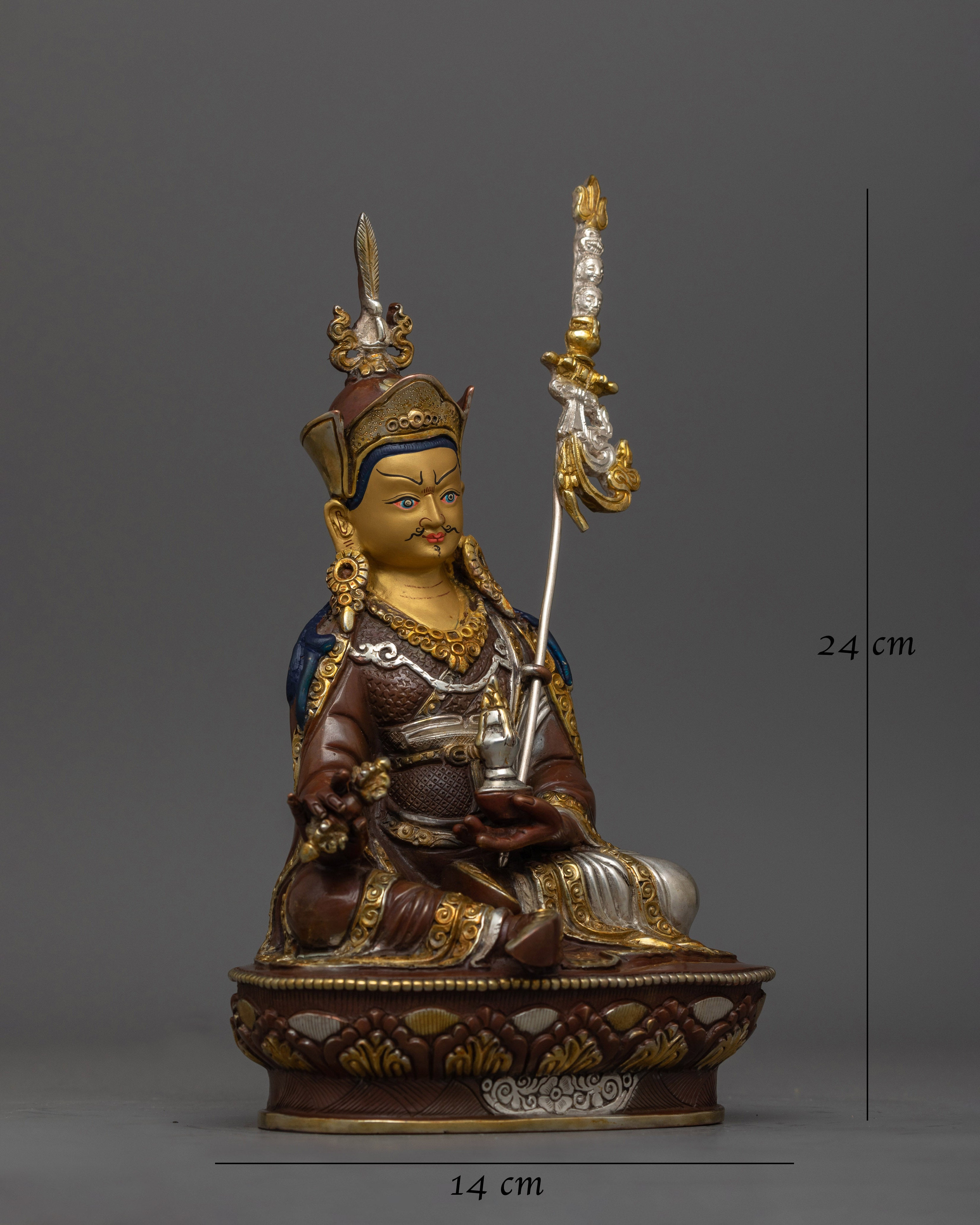 Guru Rinpoche 24cm Silver Plated Statue | Embodiment of Spiritual Mastery