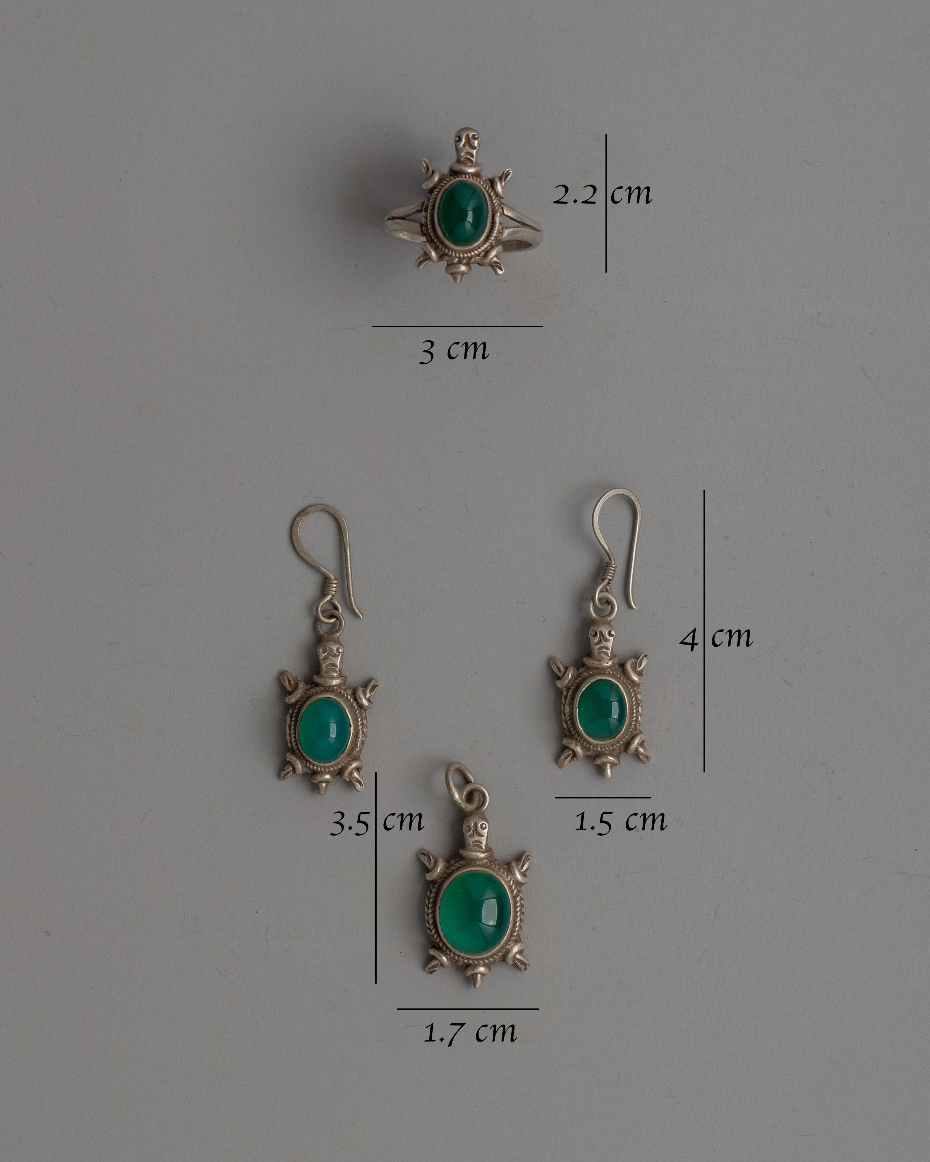 Sterling Silver Jewelry Set | Set with Authentic Malachite Stones