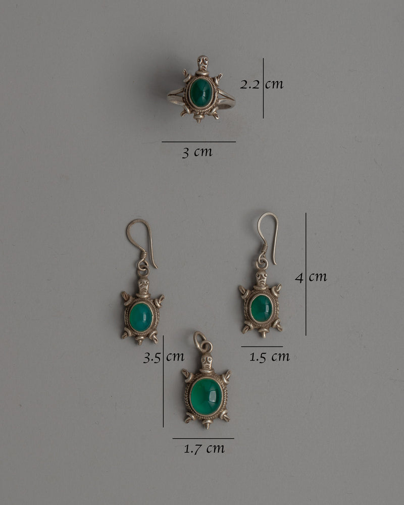 Sterling Silver Jewelry Set |  Set with Authentic Malachite Stones