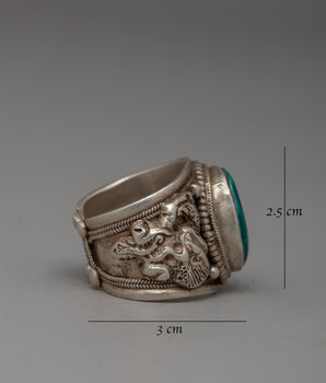 Handmade Tibetan Silver Ring with Turquoise Stone | Elegant 92.5% Sterling Silver