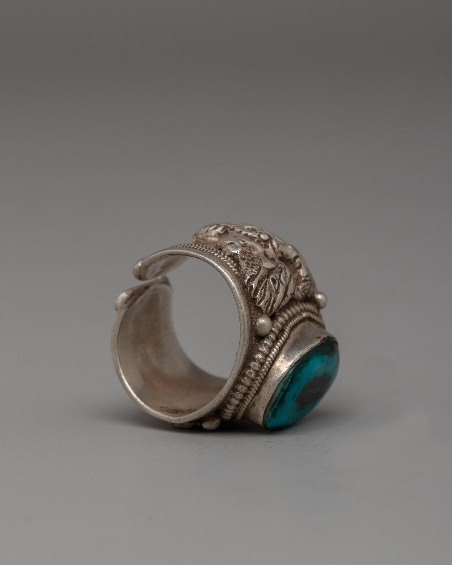 Handmade Tibetan Silver Ring with Turquoise Stone | Elegant 92.5% Sterling Silver