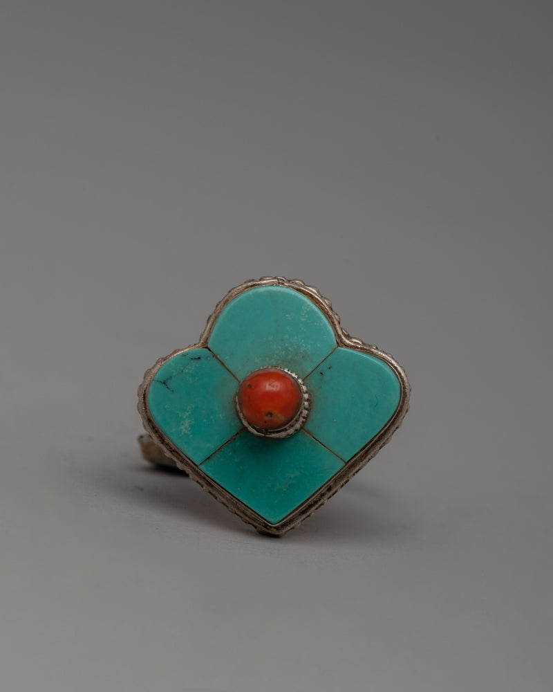 Silver Coral and Turquoise Ring | Unique Artisan Jewelry