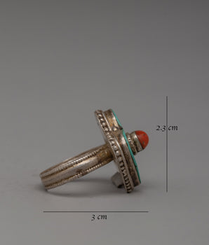 Silver Coral and Turquoise Ring | Unique Artisan Jewelry